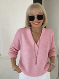 Knitted V-neck Loose Sweater Fall and Winter Solid Color Casual Fashion Women's Knitwear