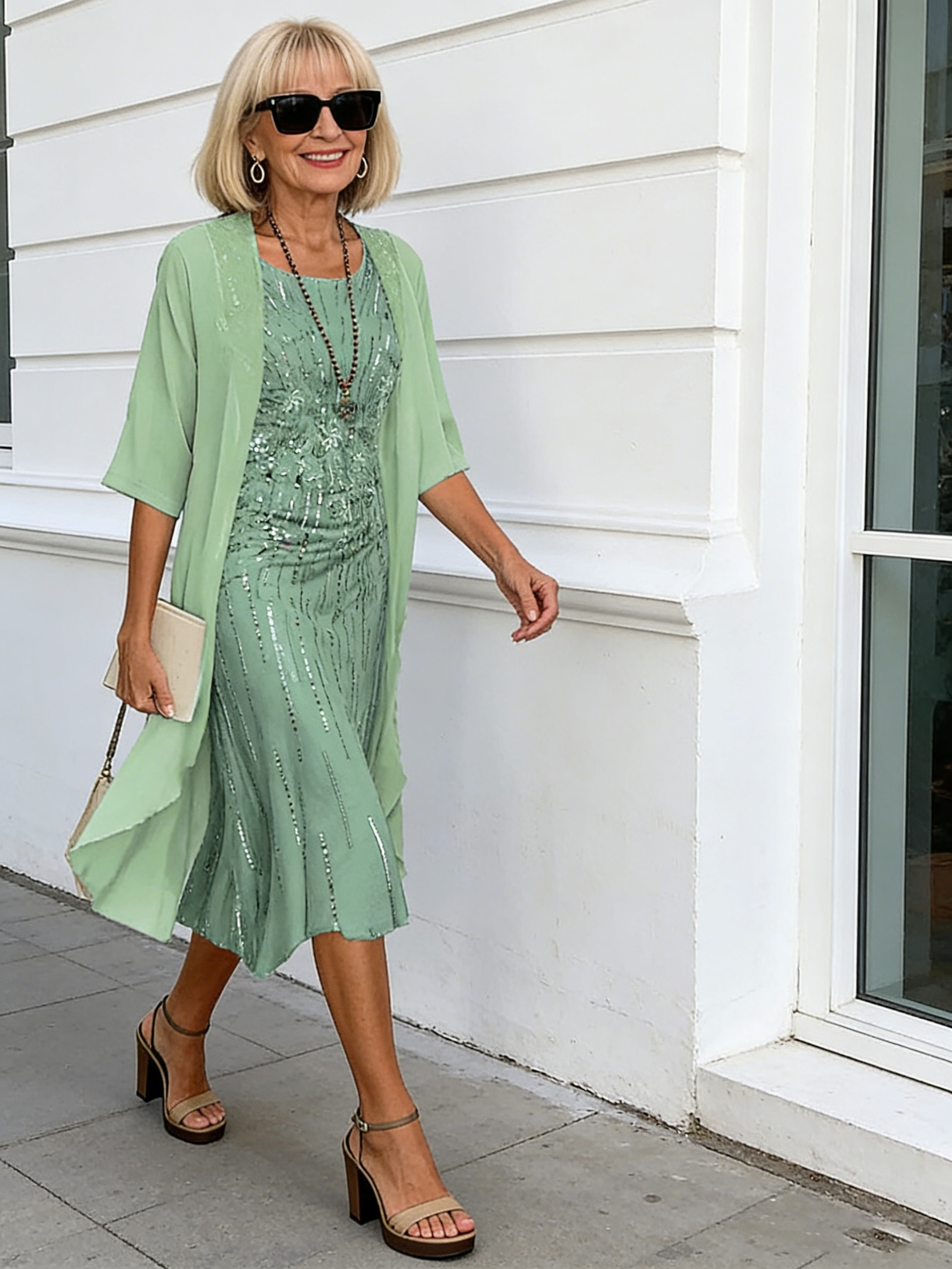 2Pcs Stylish and Elegant Chiffon Dress Two-piece Set