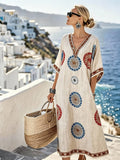 Women'S Casual Color-Block Cotton And Linen Dress