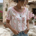Women's Japanese Flower Art Print Round Neck Short Sleeve T-shirt