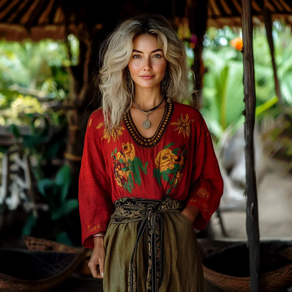 Women's Casual Cotton And Linen Retro Ethnic Style Loose Top Shirt