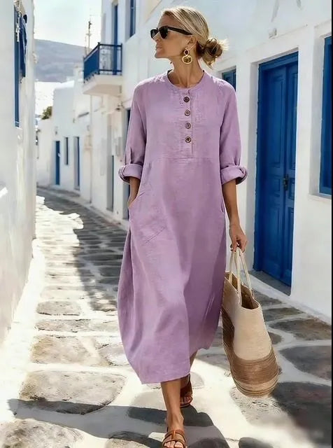 Women's Casual Solid Color Cotton Linen Dress