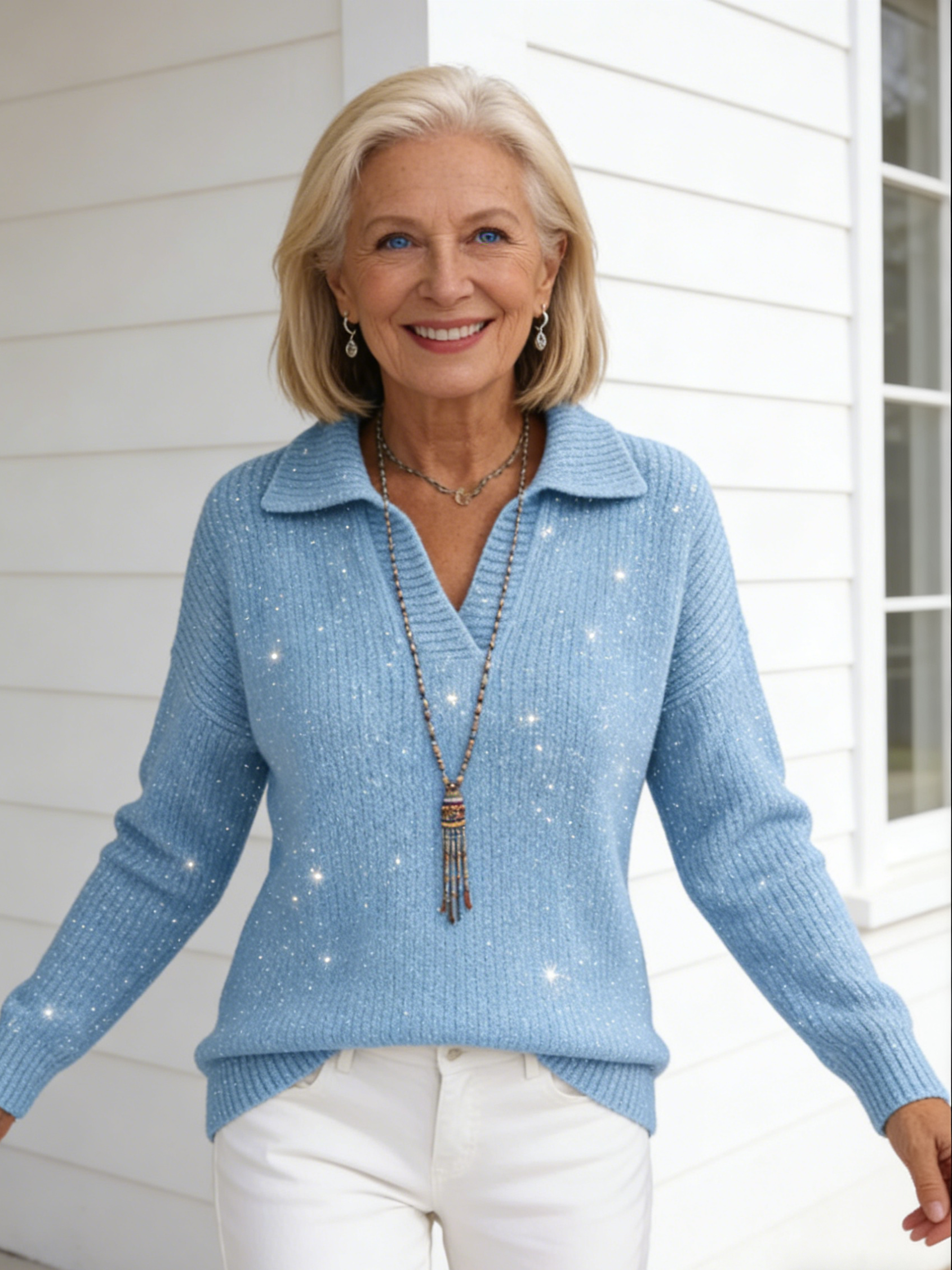Solid Color Long-sleeved Top Shiny