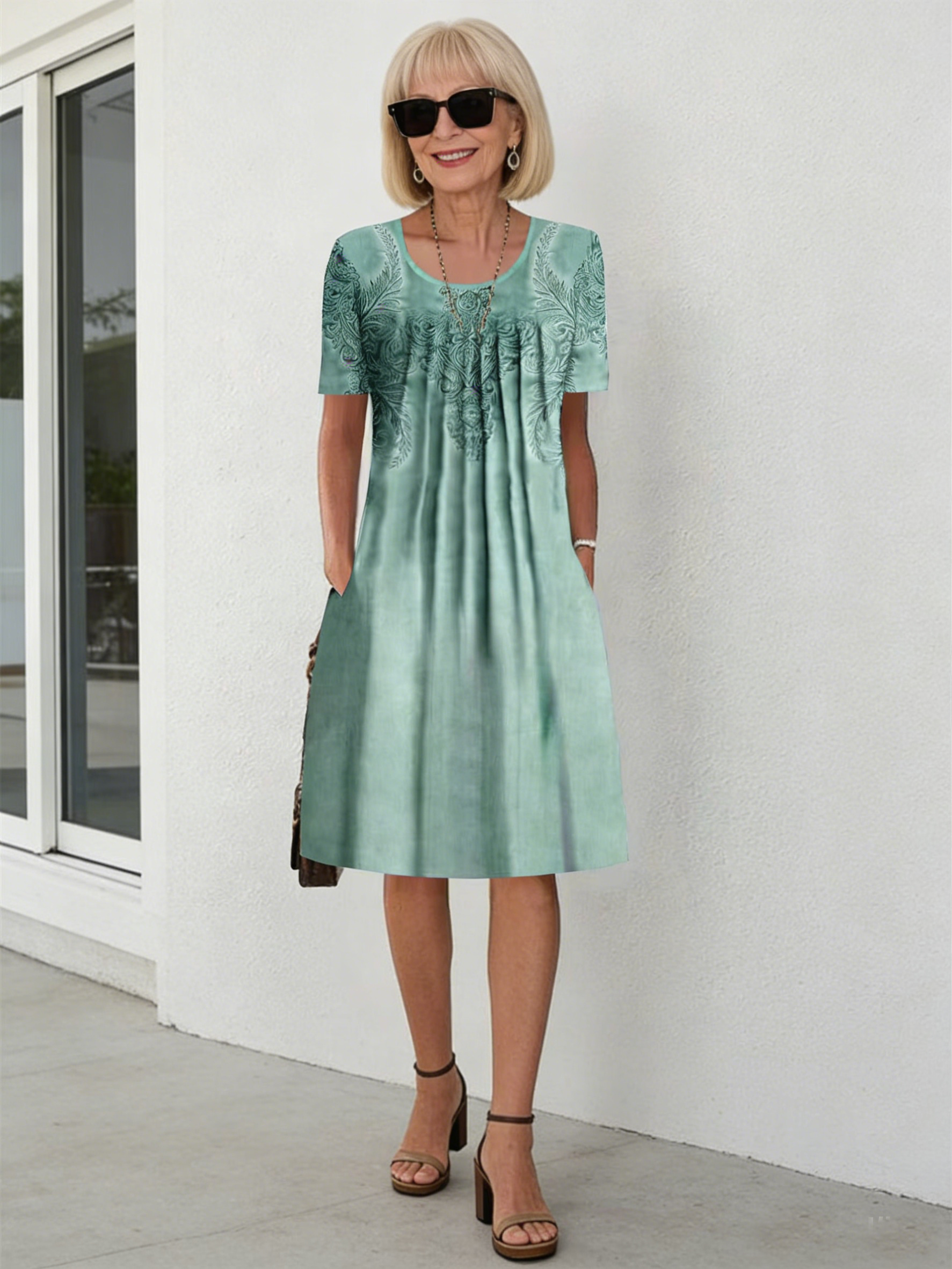 Colorful Sweet Floral round Neck Dress