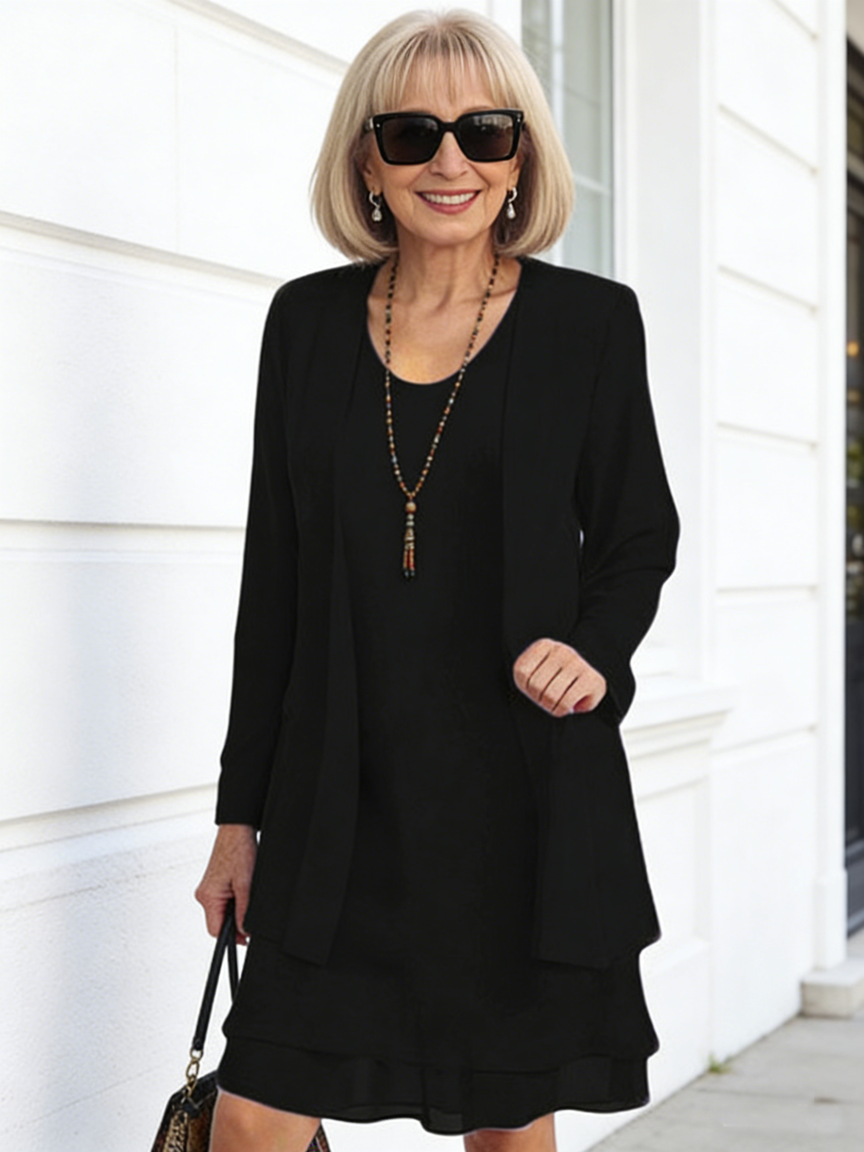 Chiffon Splicing Long-sleeved Large-size Medium and Long Two-piece Dress