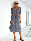 Holiday Style Round Neck Short-sleeved Floral Medium and Long Dress