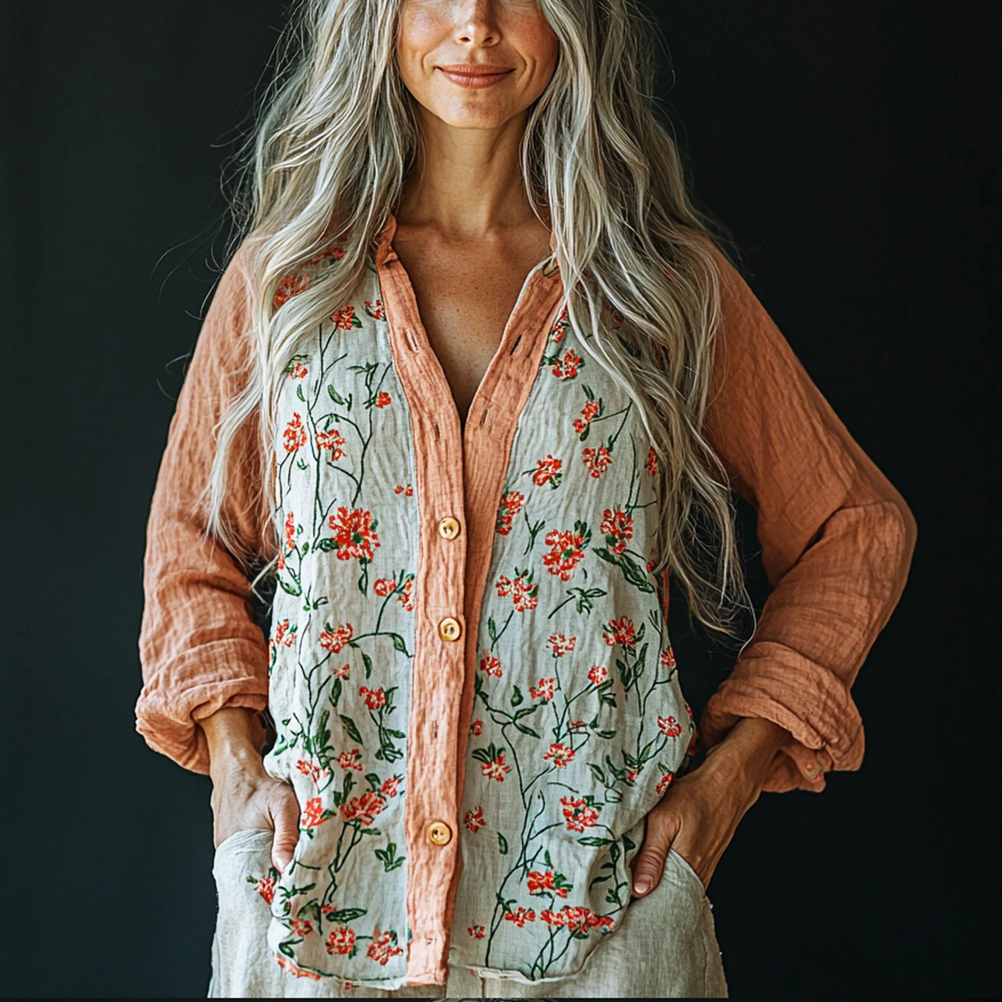 Women's Linen Contrast Panel Shirt