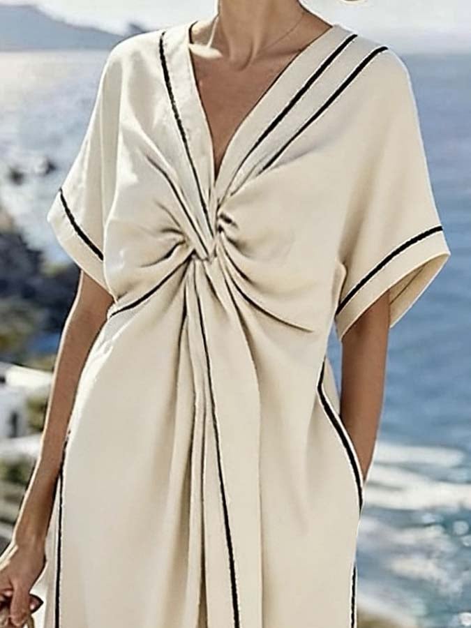 Women'S Casual Color-Block Striped Dress