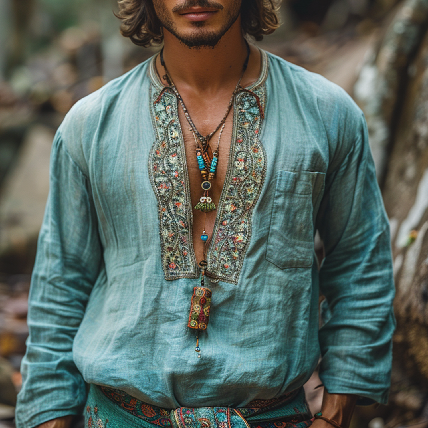 Resort Casual Ethnic Style Printed Long-sleeved Shirt