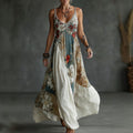 Women's Retro Floral Art Print Cotton Linen Camisole Dress