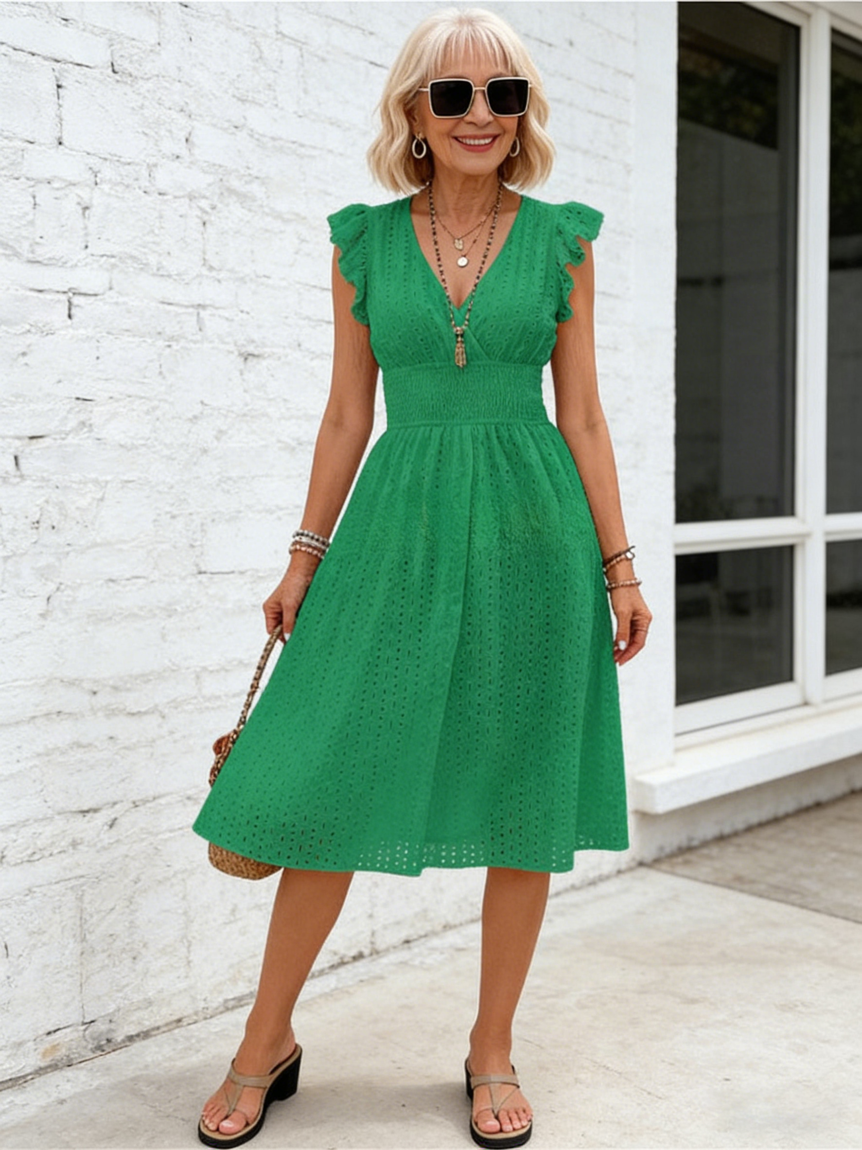 Lotus Leaf Sleeve Elegant Skinny V-Neck Women's Fashion Dress