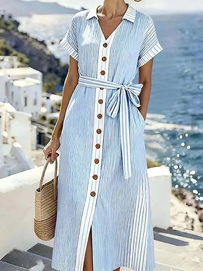 Women'S Casual Color-Block Striped Dress