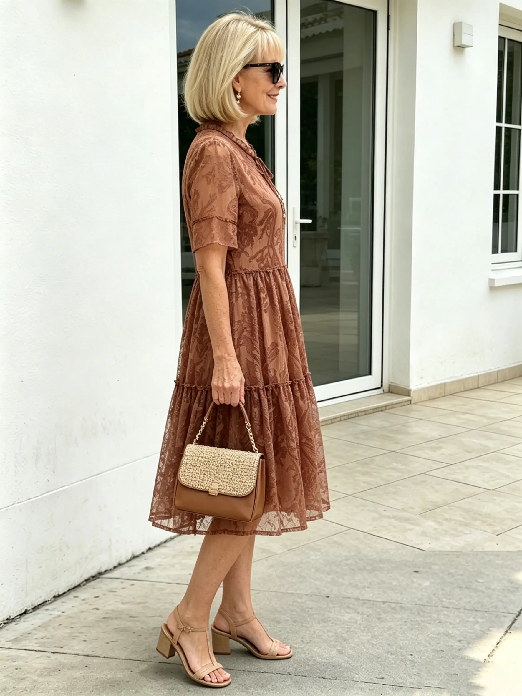 Floral Mesh Dress Large Size Loose and Thin Short Sleeves Fat Girl Middle-aged and Elderly Mother Skirt