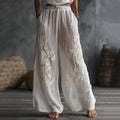 Japanese Floral Embroidered Pattern Linen Pants