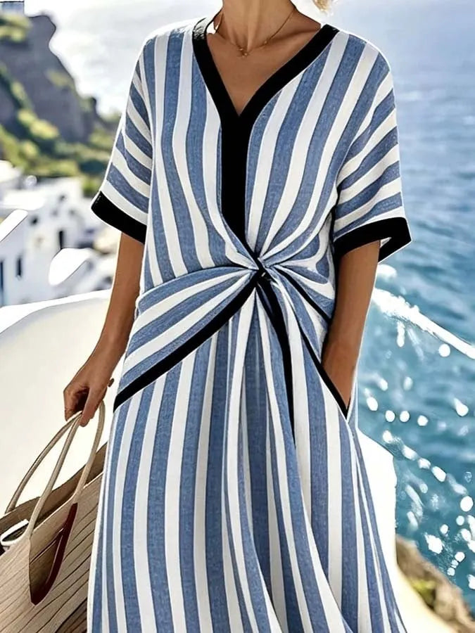 Women'S Casual Color-Block Striped Dress