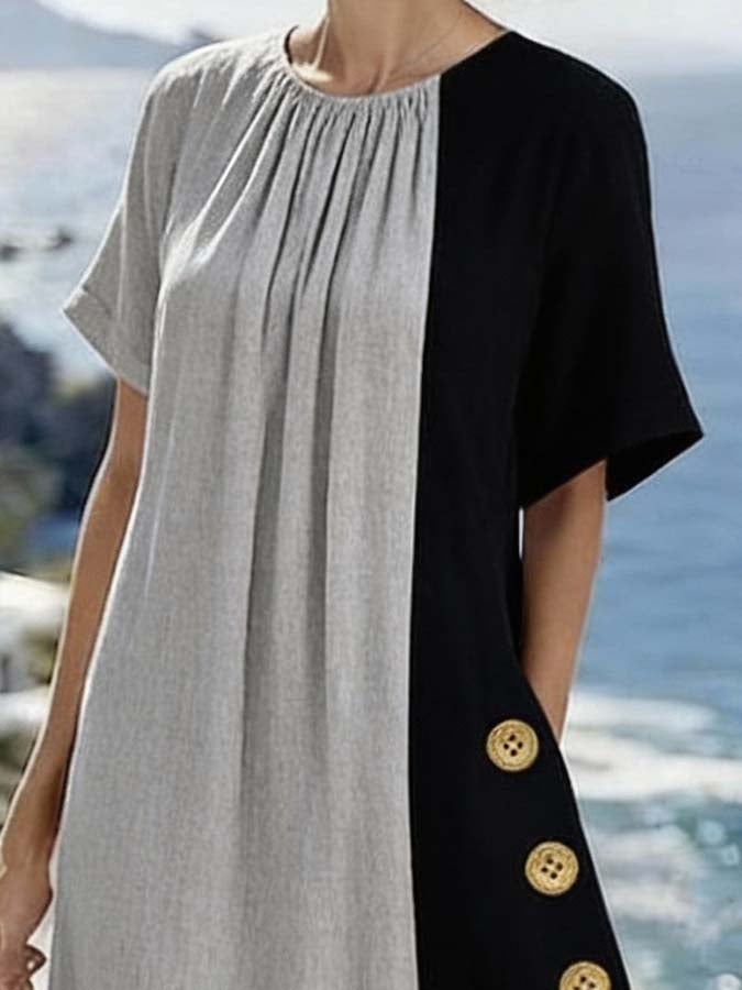 Women'S Casual Solid Color Contrasting Panel Dress