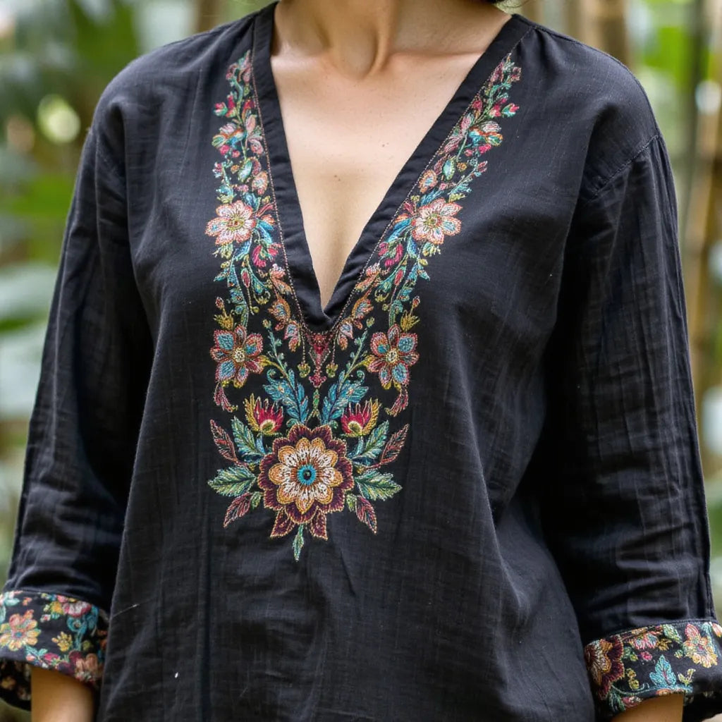 Women's Casual Embroidery Printed Cotton And Linen Loose Shirt
