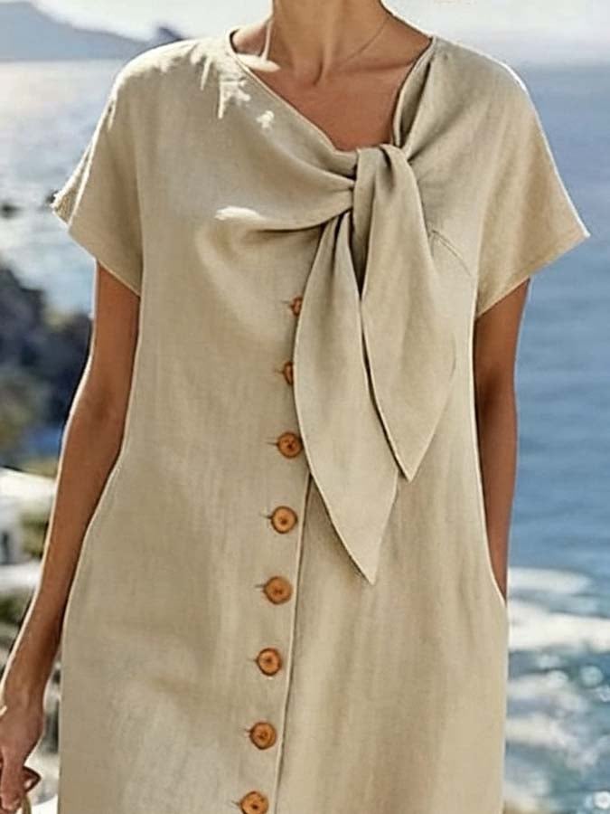 Women'S Casual Solid Color Button-Down Dress With Side Slit