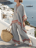 Women'S Loose Contrast Striped Pants Set