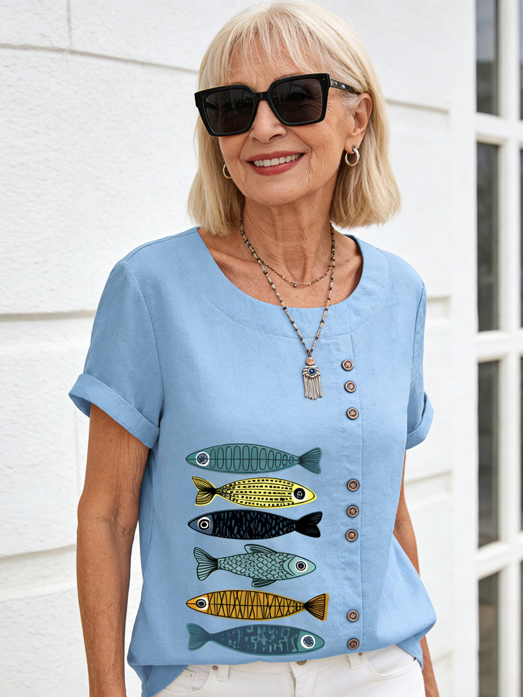 Cotton and Linen Printed Shirt Women