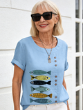 Cotton and Linen Printed Shirt Women