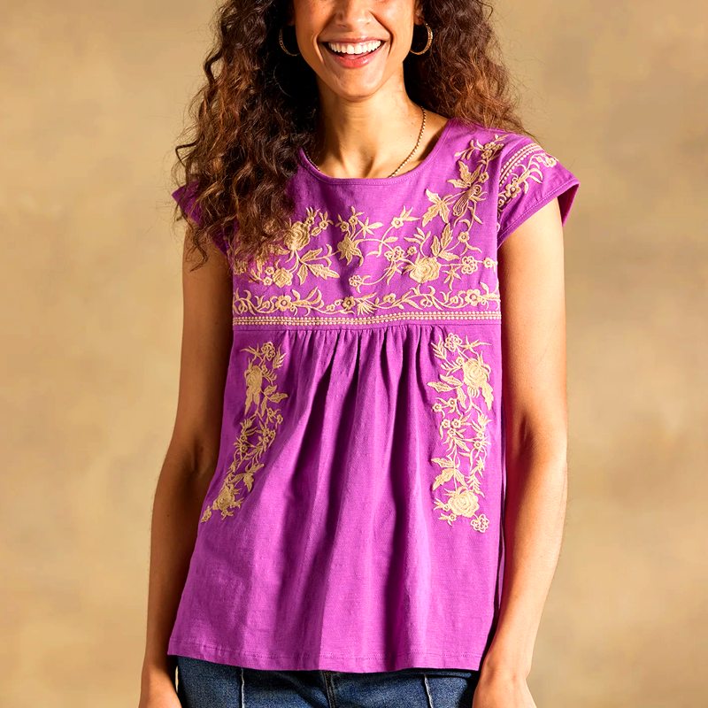 Women's Vintage Pink Round Neck Short Sleeved Shirt