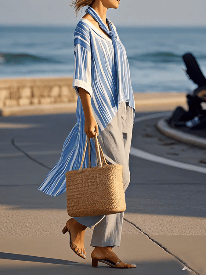Women'S Loose Striped Pants Suit