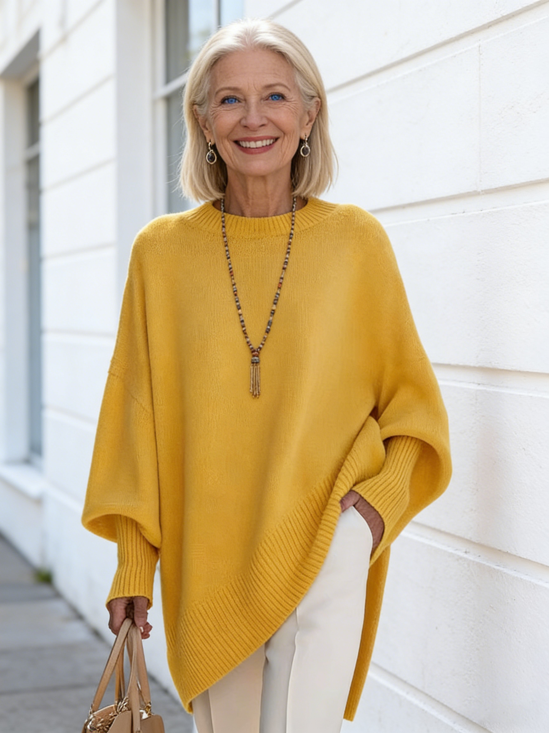Crew Neck Pullover Knitted Sweater Women's Loose Lazy Style Solid Color Women's Sweater