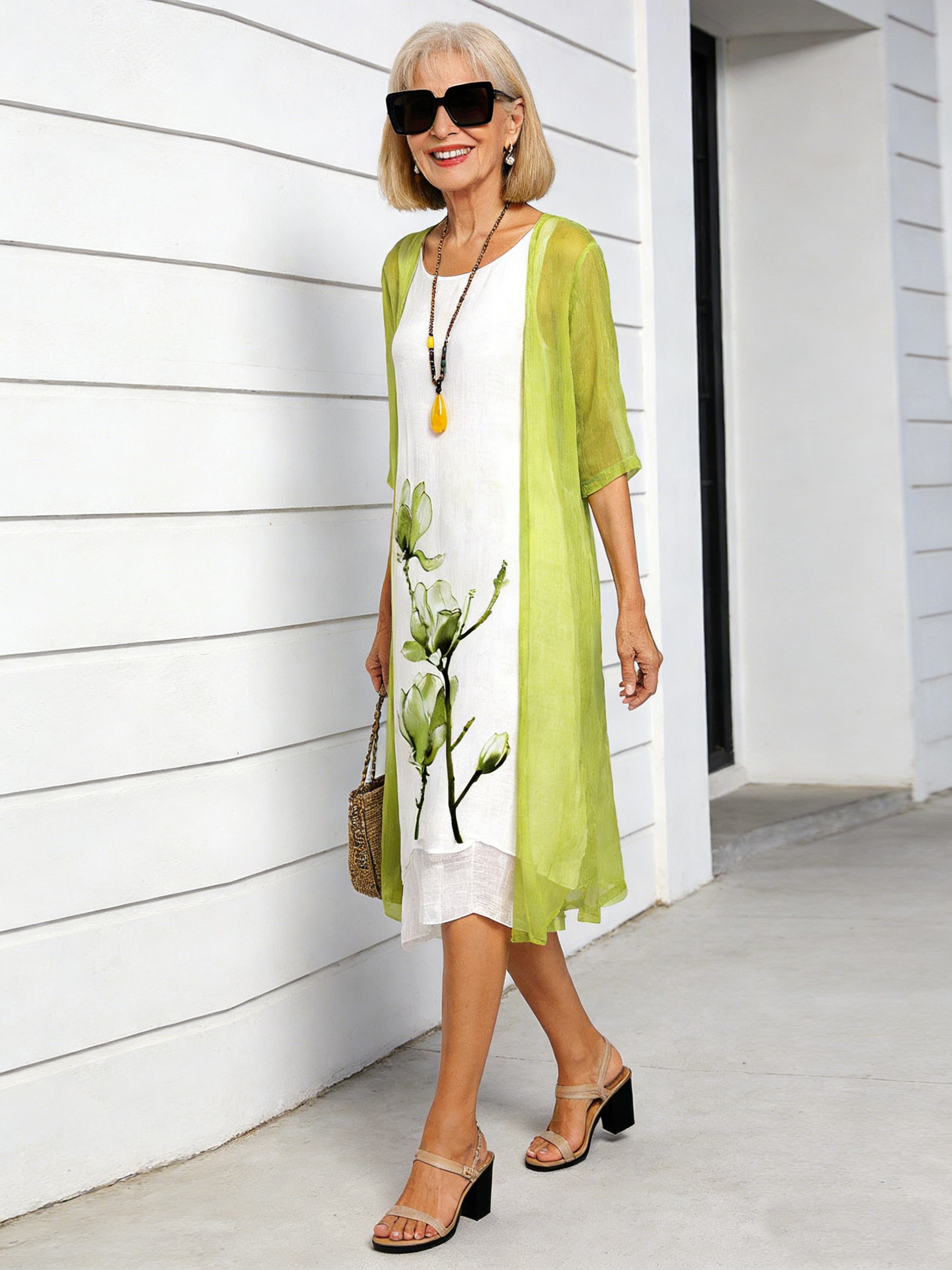 Casual Dress Two-piece Printed Round Neck Slim Dress Women