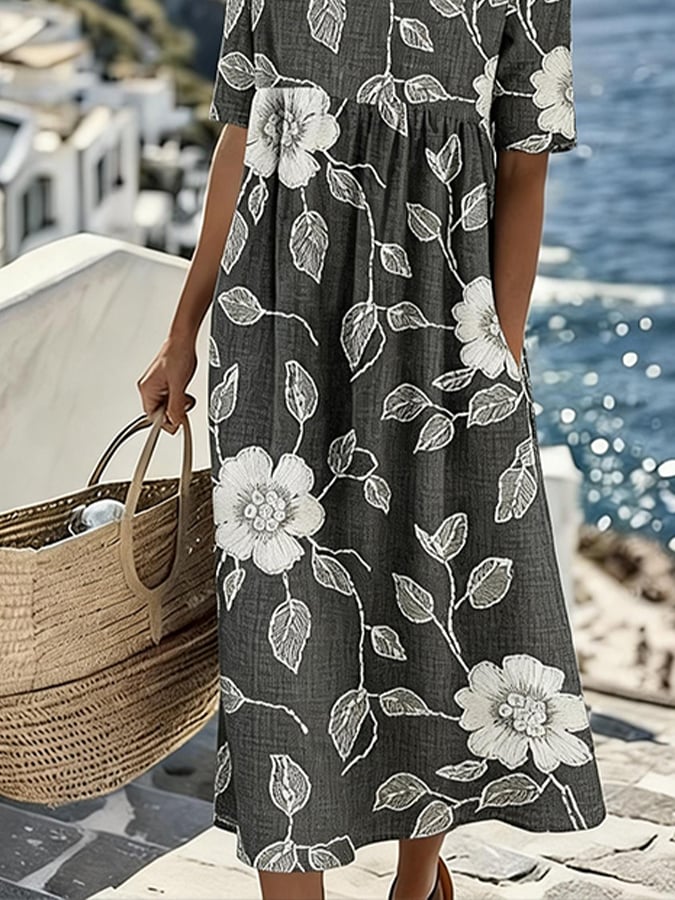 Women'S Vacation Round Neck Short Sleeve Printed Dress