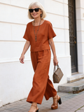 Linen Casual Loose Solid Color Suit Two Piece Set