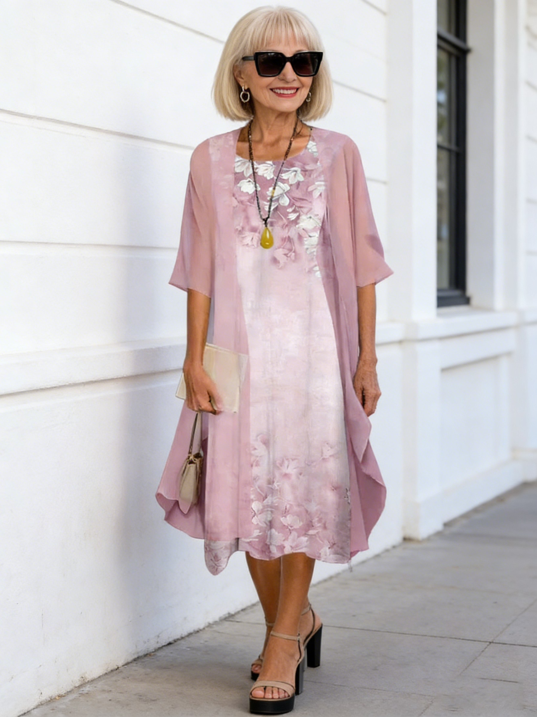 2Pcs Stylish and Elegant Chiffon Dress Two-piece Set