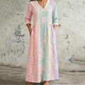 Women's Vintage Floral Patchwork Art Casual Linen Dress