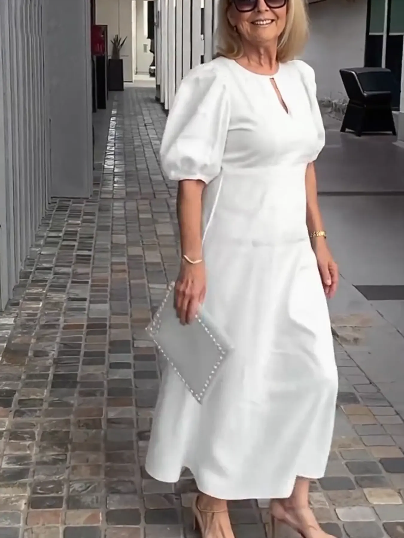 Evening Dress Formal Dress Solid Color Loose-Fitting Casual Round-Neck Small Lantern Sleeves