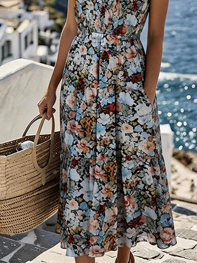 Women's Casual Round Neck Printed Vacation Dress