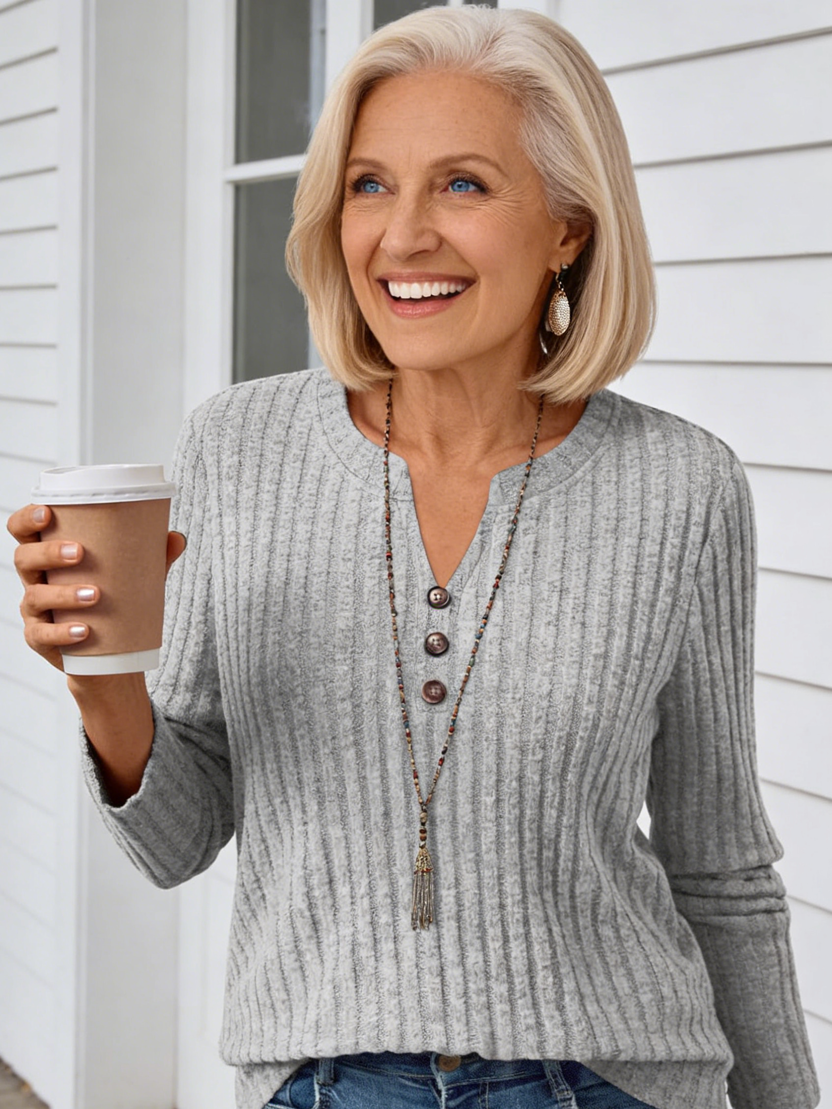 Button-knitted Autumn and Winter Casual V-neck Long-sleeved Pit Strip Sweater