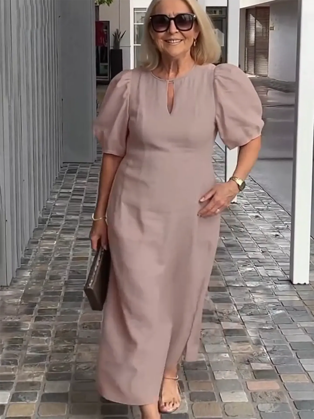 Evening Dress Formal Dress Solid Color Loose-Fitting Casual Round-Neck Small Lantern Sleeves