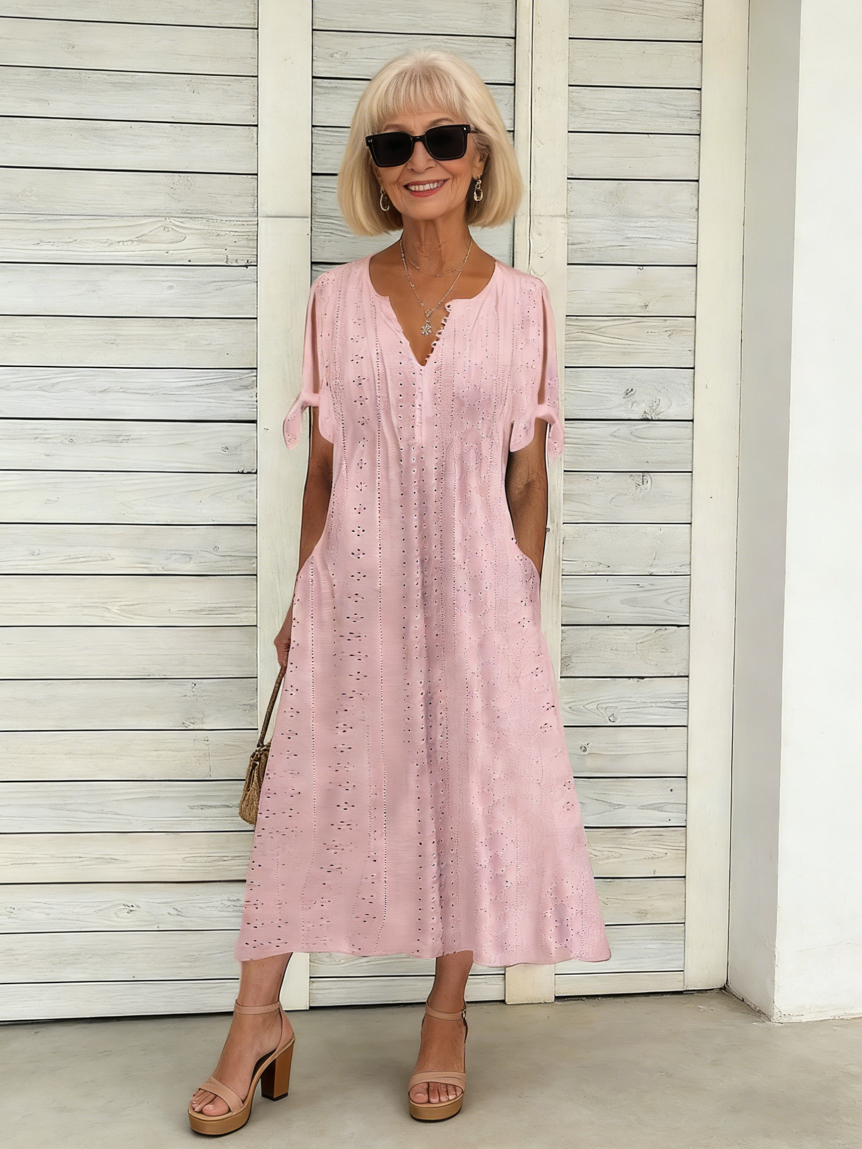 Dress Hollow V-Neck Lace Frilly