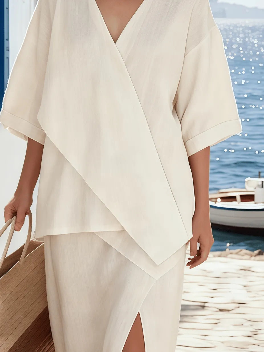 Women's V-Neck Loose Irregular Short-Sleeved Suit