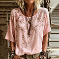 Women's Vintage Pink Floral Art Linen Blend T-shirt