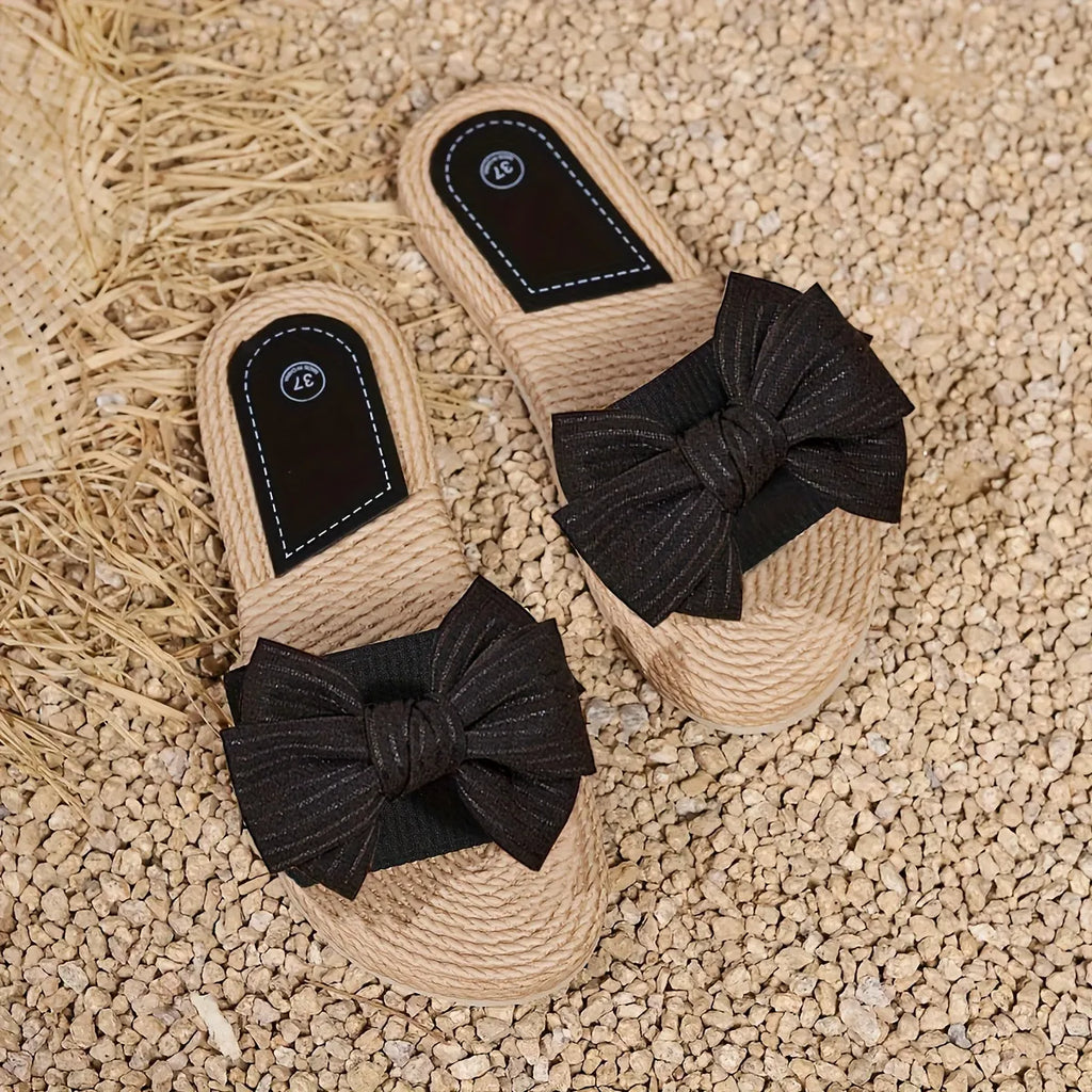 Sunset Strolls, Women's Chic Bowknot Slide Sandals - Open Toe, Flat Heel, Casual Beach & Outdoor Shoes with EVA Sole