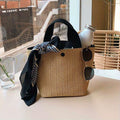 Vintage Straw Woven Handbags, Boho Style Summer Beach Bag, Women's Braided Tote Bag For Travel Picnic