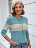 Casual Color Matching Pit Strip T-shirt Round Neck Women