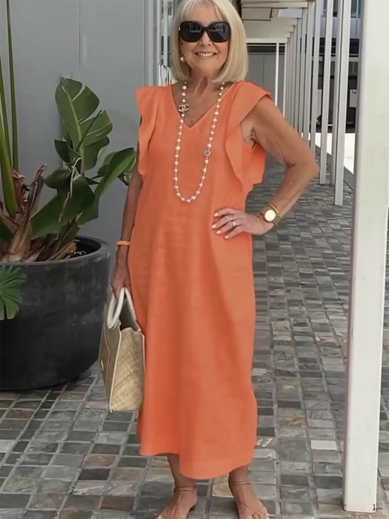 Casual Dress with Ruffle Sleeves,Back Adjustment Rope,Deep Pockets,Pure White Formal Dress, Evening Dress