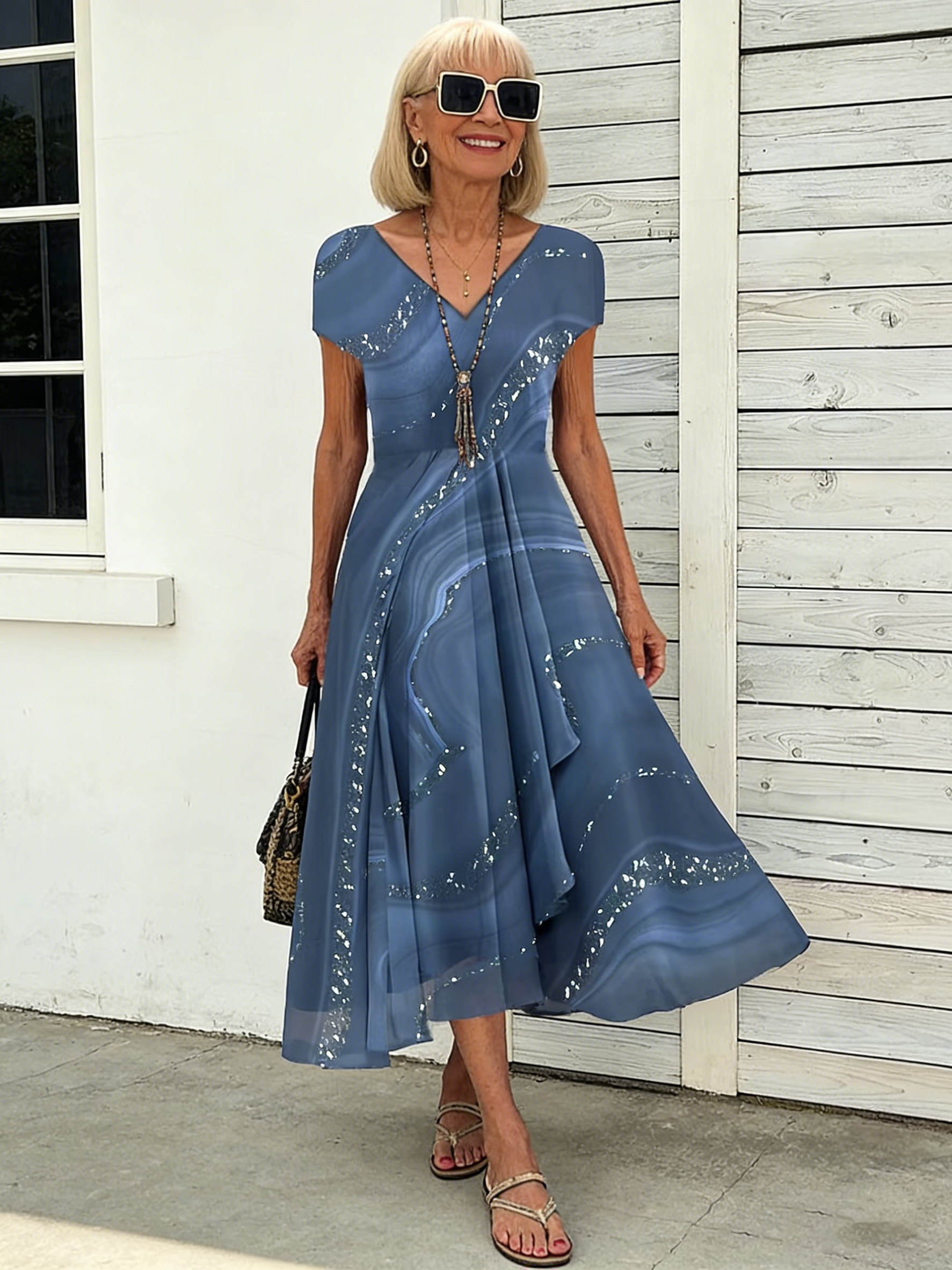 Chiffon Women's Dress Urban Casual Fashion Patchwork Dress