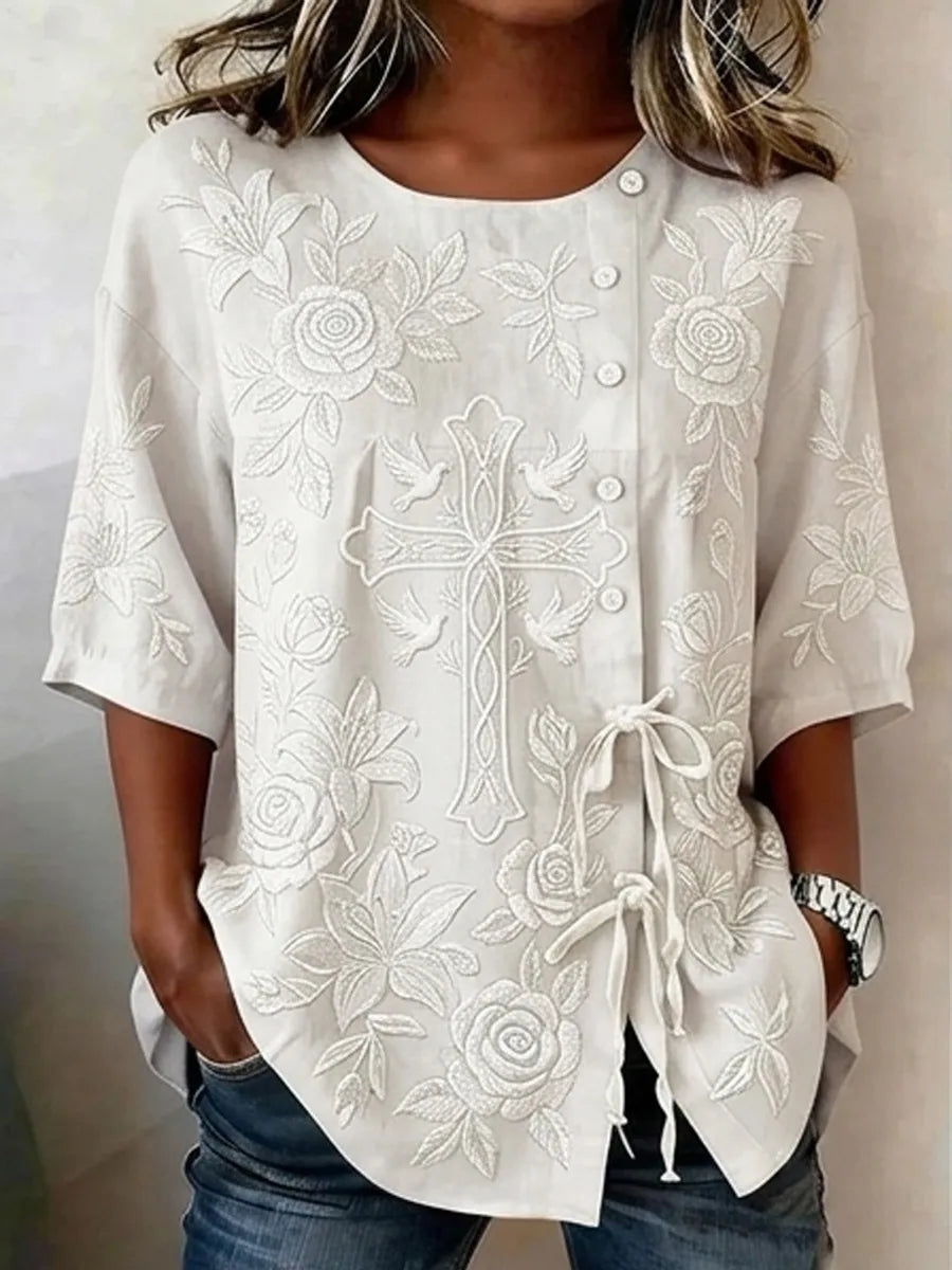 Faith Floral Art Women's Linen Shirt