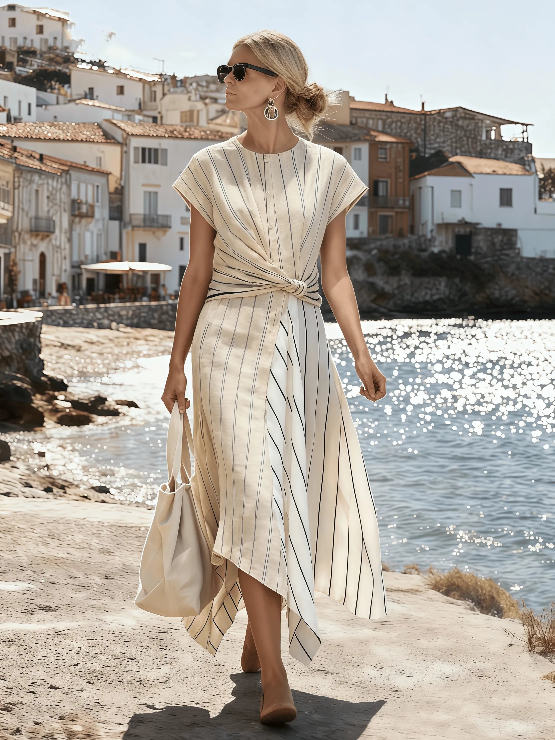 Women's Round Neck Irregular Striped Dress