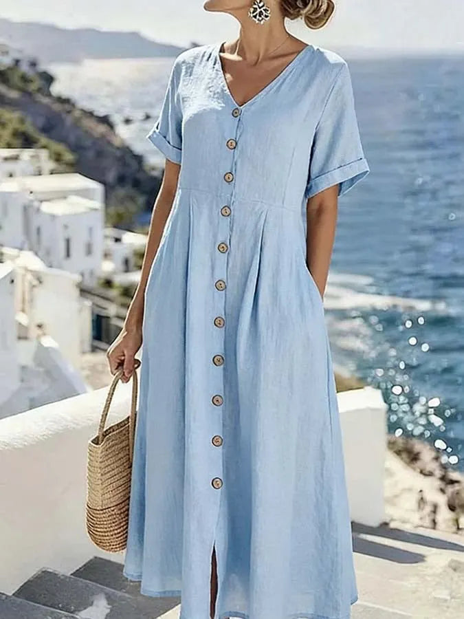 Women'S Casual Solid Color Button-Front Cardigan Dress