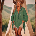 Women's Bohemian V-neck Loose Long-sleeved Shirt