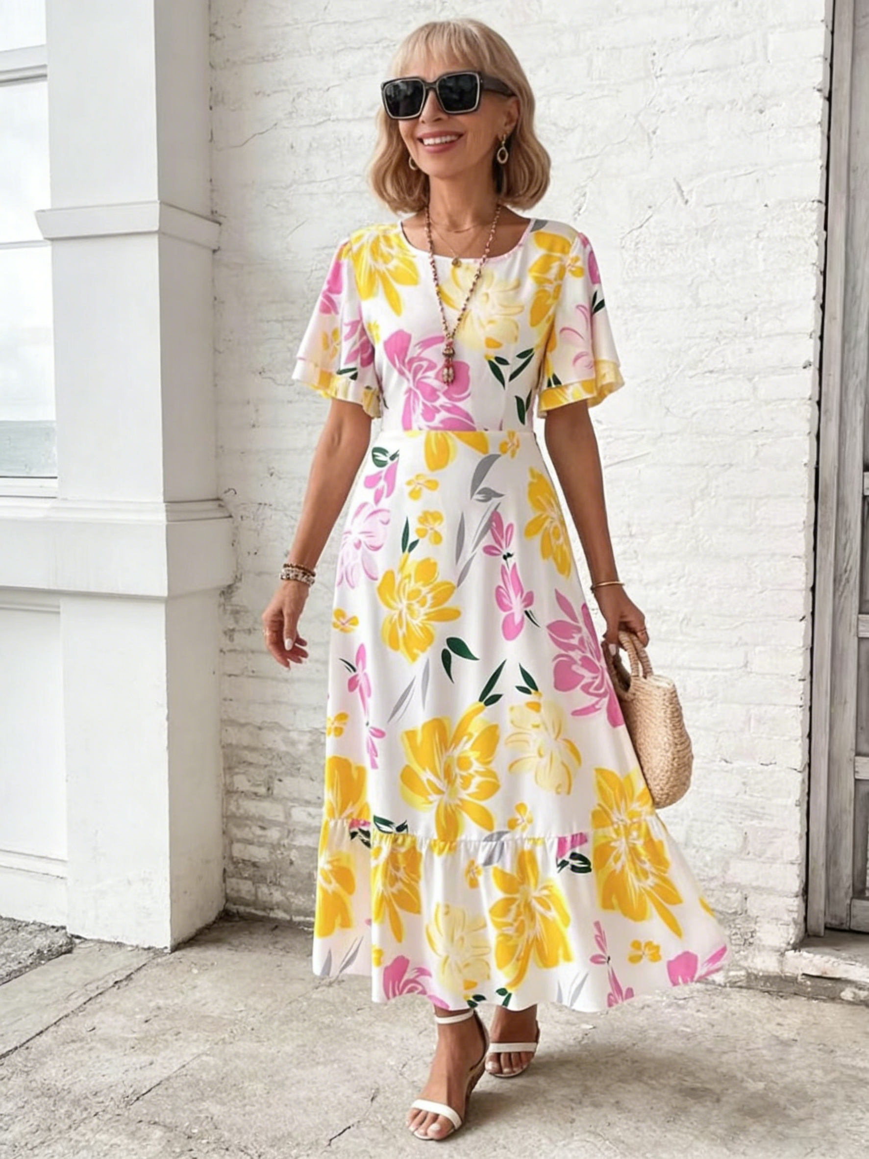 Boho Floral Art Print Elegant Dress